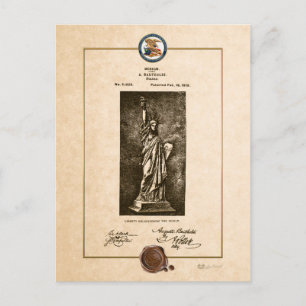 Carte Postale Statue de la liberté Document de brevet Vintage