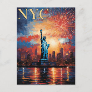 Carte Postale Statue de la Liberté New York City Feu d'artifice 