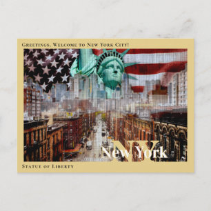 Carte Postale Statue de la Liberté New York City & USA Drapeau V