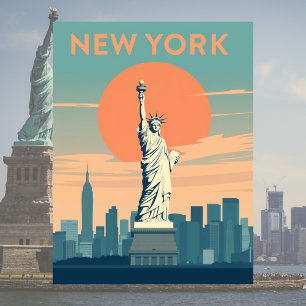 Carte Postale Statue de la Liberté New York City Voyage Rétro