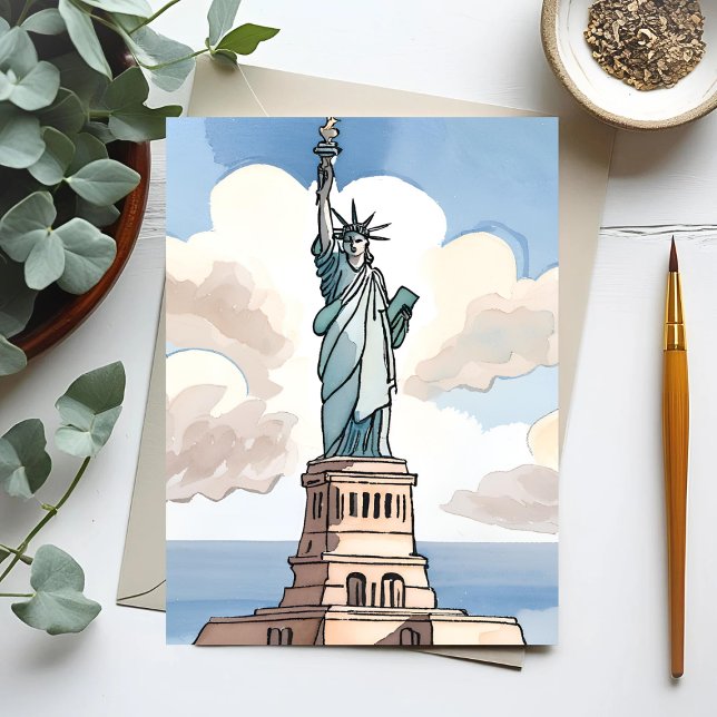 Carte Postale Statue de la Liberté | Point de repère aquarelle (Créateur téléchargé)