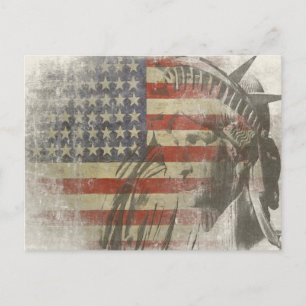 Carte Postale Statue de la Liberté sur un drapeau américain vint