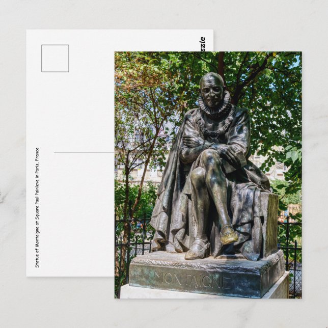 Carte Postale Statue de Montaigne sur la place Paul Painlevé à P (Devant / Derrière)
