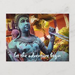 Carte Postale Statue du guerrier antique bleu Laisser Aventure C