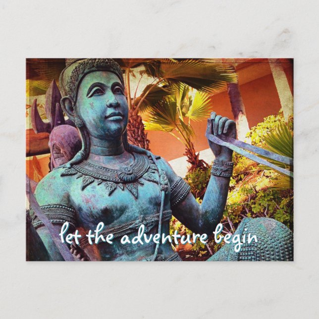 Carte Postale Statue du guerrier antique bleu Laisser Aventure C (Devant)