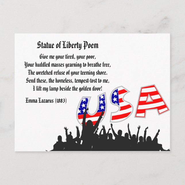 Carte Postale Statue du poème de la liberté, Une nation d'immigr (Devant)