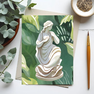 Carte Postale Statue romaine   Peinture botanique à l'aquarelle