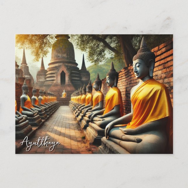 Carte Postale Statues de Bouddha d'Ayutthaya Thaïlande (Devant)