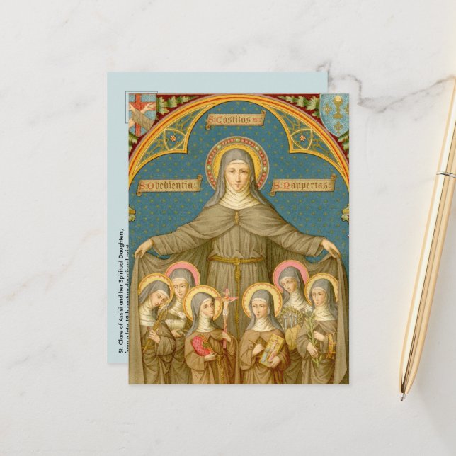 Carte Postale Ste-Claire d'Assise & Religieuses (SAU 027b) (Devant/Arrière en situation)