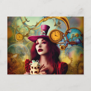Carte Postale Steampunk Alice Hatter Garder le temps
