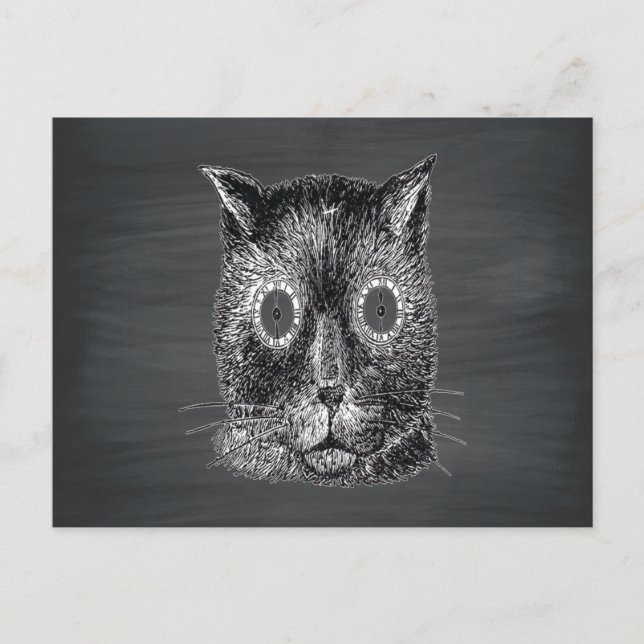 Carte Postale Steampunk Chat noir Chalboard (Devant)