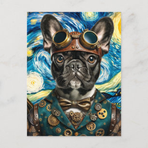 Carte Postale Steampunk Frenchie dans la nuit étoilée