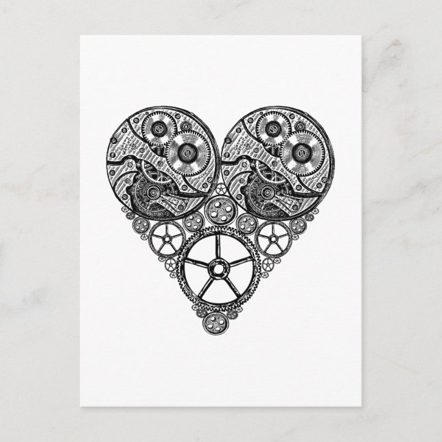 Carte Postale Steampunk Horloge OEuvres et Coeur d'engrenage (Devant)