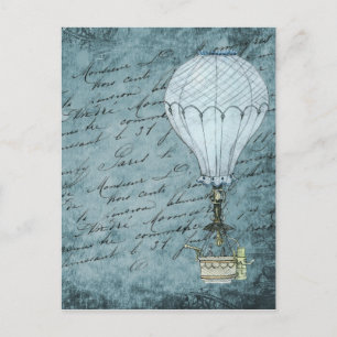 Carte Postale Steampunk Hot Air Balloon Dusk Blue écriture manus