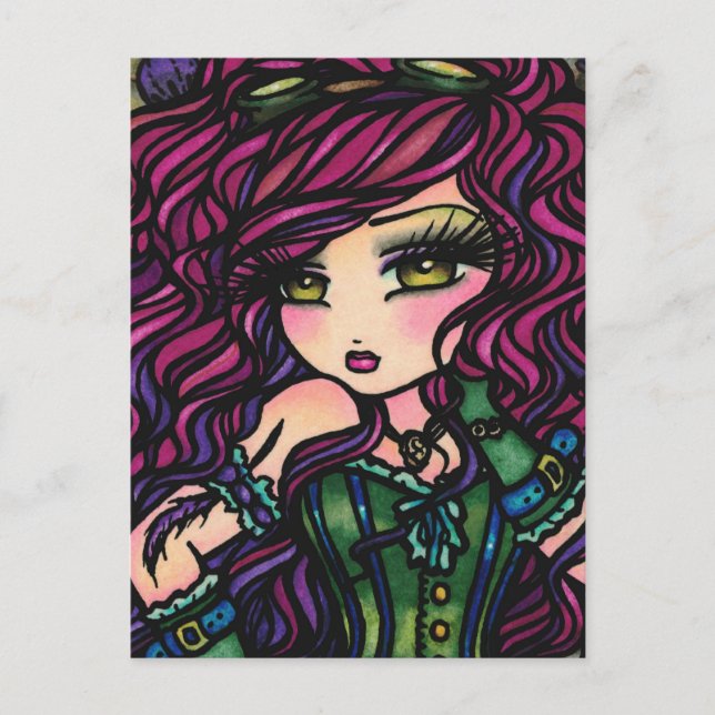 Carte Postale Steampunk Hot Air Balloon Girl Imaginaire Art (Devant)