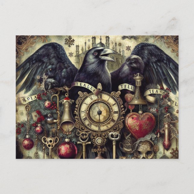 Carte Postale Steampunk Raven Poe Surreal Collage (Devant)