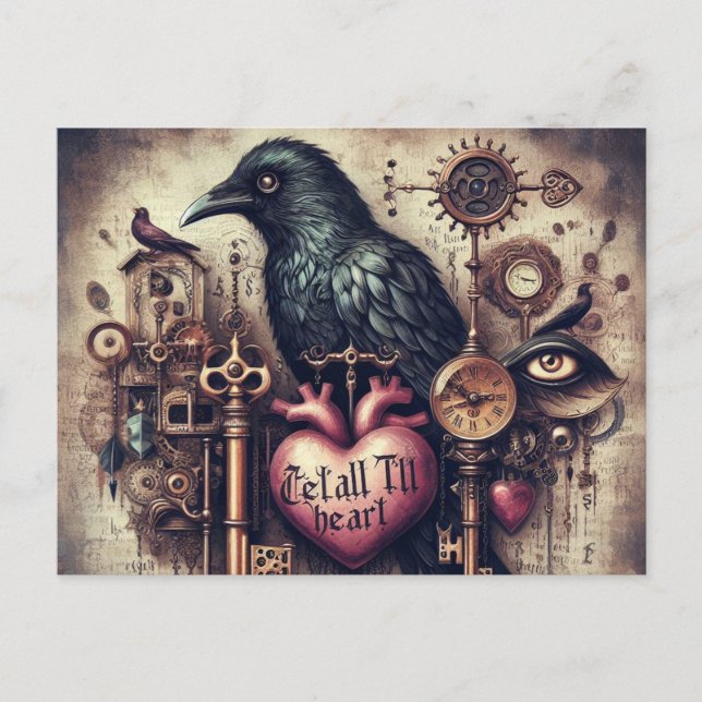 Carte Postale Steampunk Raven Tell Heart Collage (Devant)