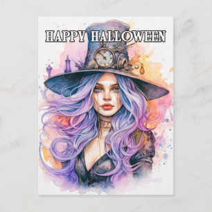 Carte Postale Steampunk Salem Sorcière Joyeux Halloween