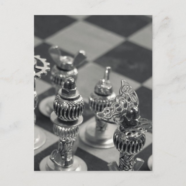 Carte Postale Steampunk Silver Chess Pièces (Devant)