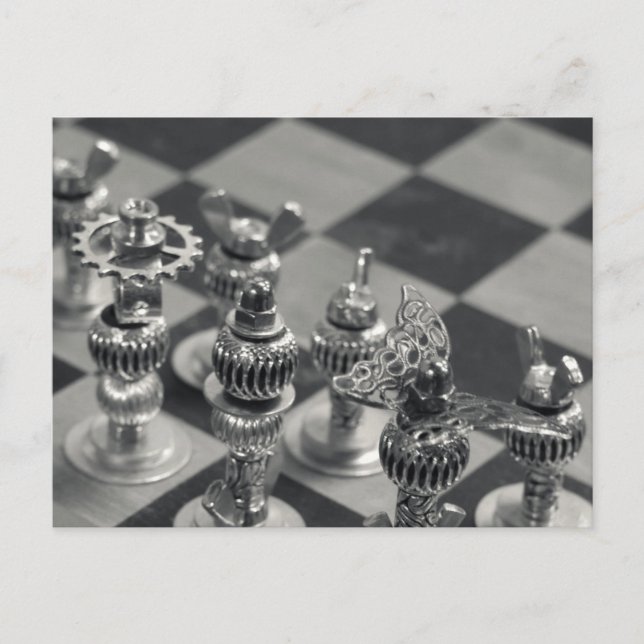 Carte Postale Steampunk Silver Chess Pièces (Devant)