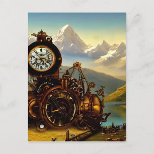 Carte Postale Steampunk Time Machine dans les Alpes suisses Imag