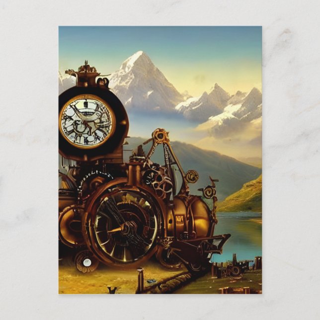 Carte Postale Steampunk Time Machine dans les Alpes suisses Imag (Devant)