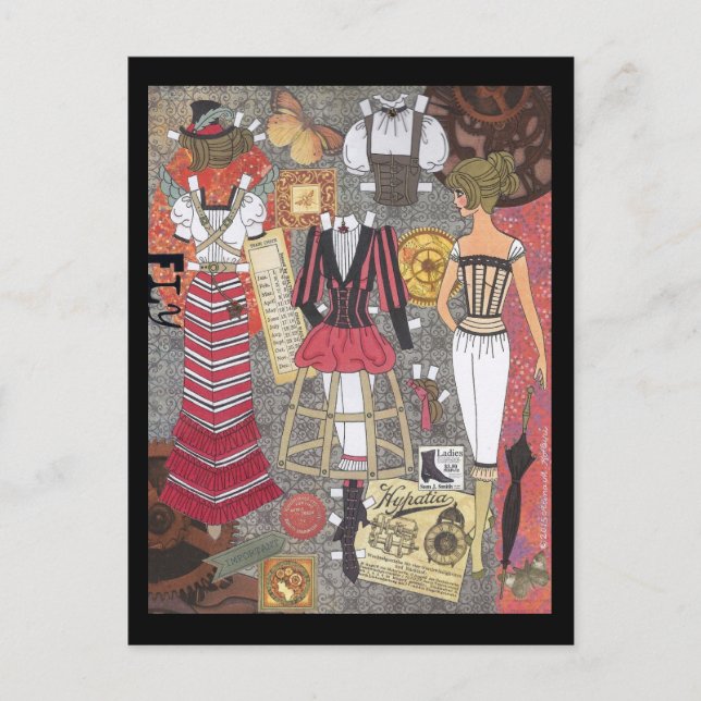 Carte Postale Steampunk Whimsy Paper Doll Art par Alina Kolluri (Devant)