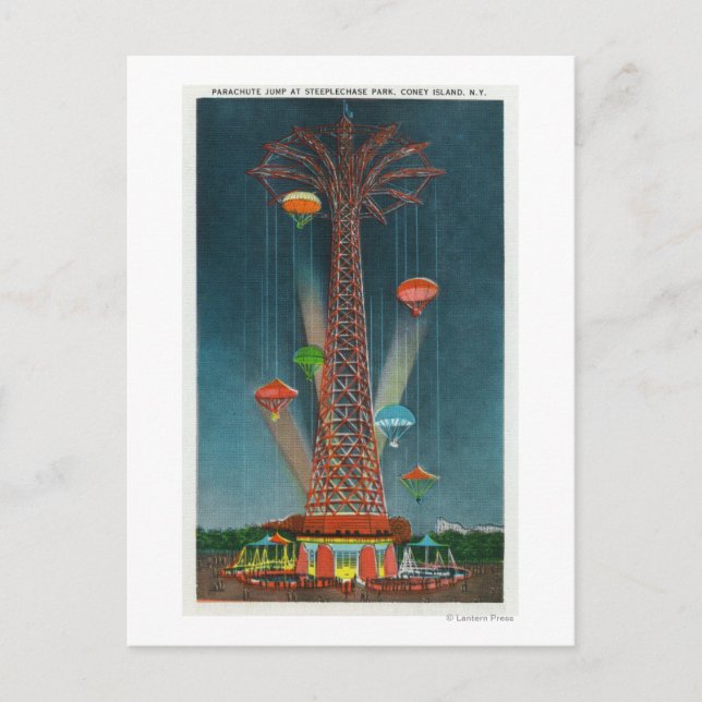 Carte Postale Steeplechase Park Parachute Vue de la nuit (Devant)