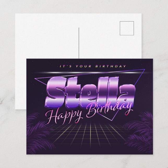 Carte Postale Stella Name Prénom lila Date d'anniversaire de la  (Devant / Derrière)
