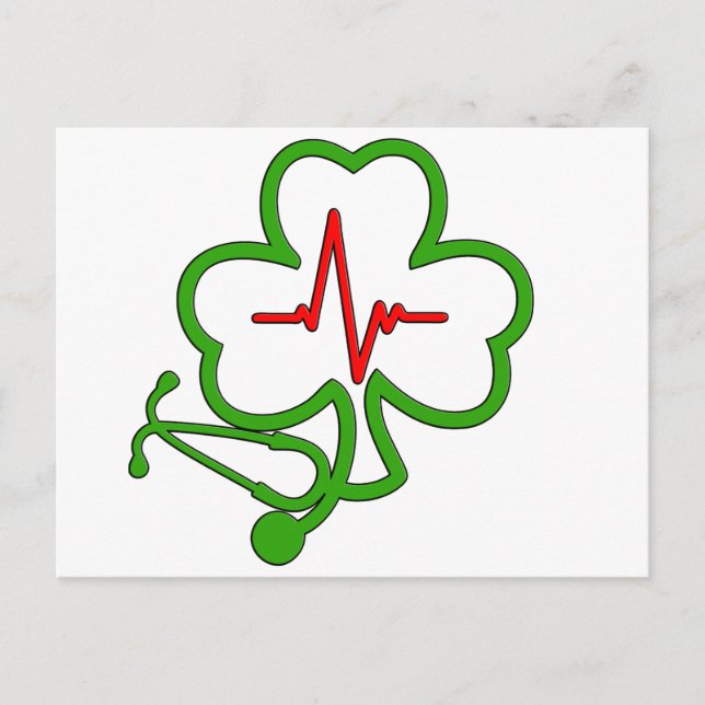 Carte Postale STÉTHOSCOPE shamrock AVEC HEARTBEAT (Devant)