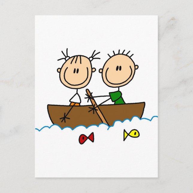 Carte Postale Stick Figure Boat Fishing Tshirts et cadeaux (Devant)