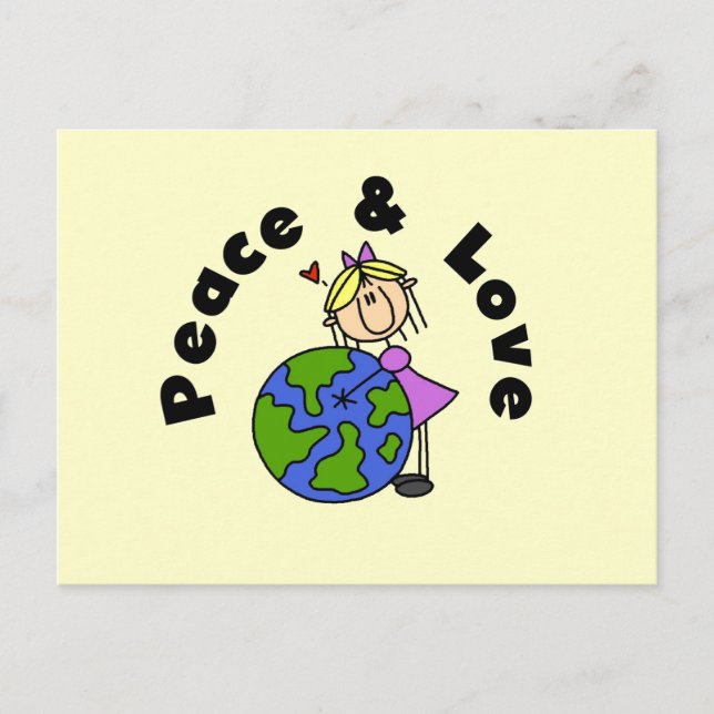 Carte Postale Stick Figure Girl Peace and Love T-shirts et cadea (Devant)