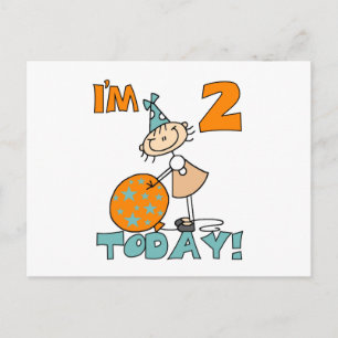 Carte Postale Stick Girl I'm 2 Today Tshirts et cadeaux