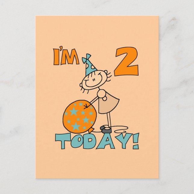 Carte Postale Stick Girl I'm 2 Today Tshirts et cadeaux (Devant)