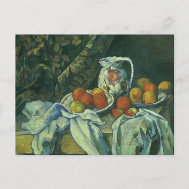 Carte Postale Still Life, Curtain and Pitcher par Paul Cezanne (Devant)