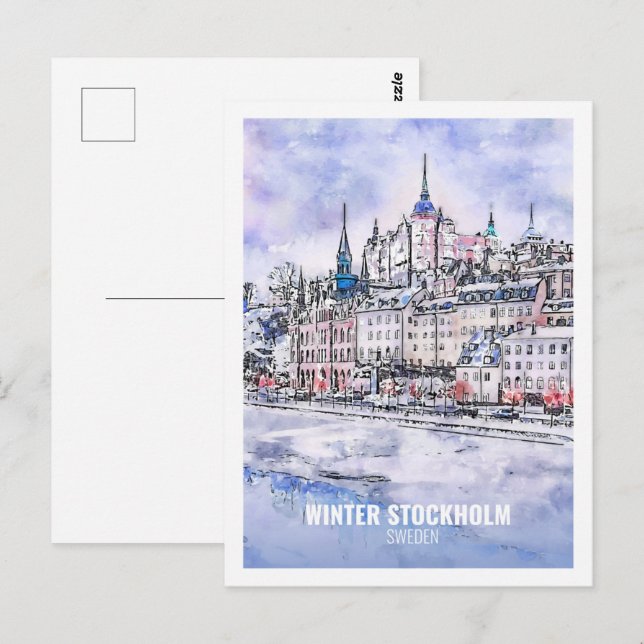 Carte Postale Stockholm Suède Fameux Sketch Aquarelle Voyage (Devant / Derrière)