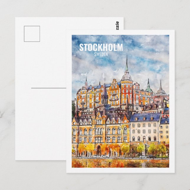 Carte Postale Stockholm Suède Fameux Sketch Aquarelle Voyage (Devant / Derrière)