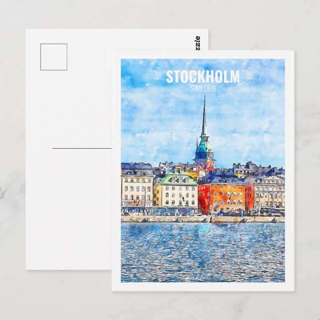 Carte Postale Stockholm Suède Fameux Sketch Aquarelle Voyage (Devant / Derrière)