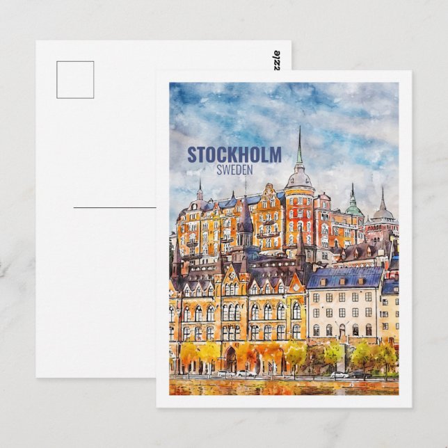 Carte Postale Stockholm Suède Fameux Sketch Aquarelle Voyage (Devant / Derrière)