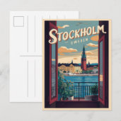 Carte Postale Stockholm Suède voyage balcon vintage vue cadeaux