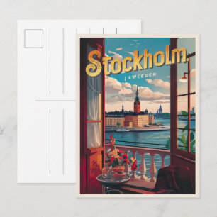 Carte Postale Stockholm Suède voyage balcon vintage vue cadeaux