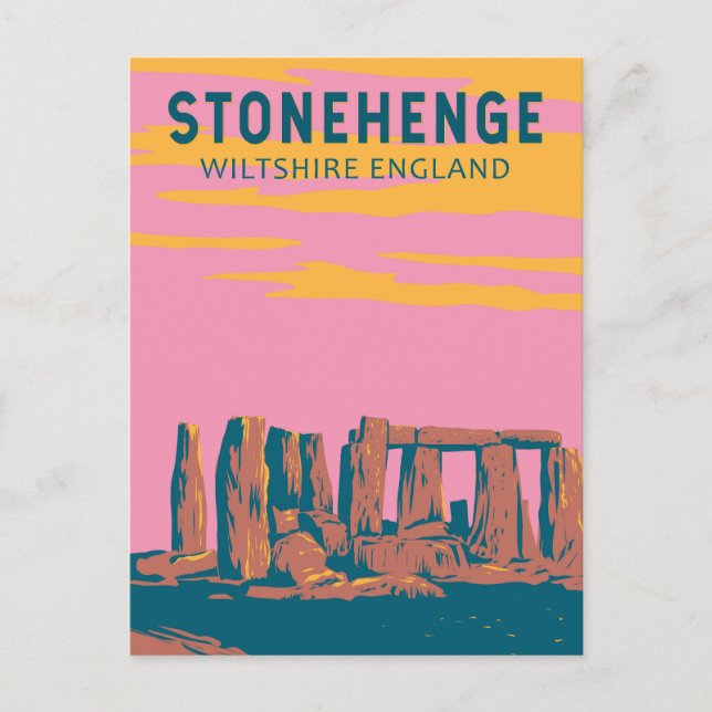 Carte Postale Stonehenge Art Retro Illustration (Devant)