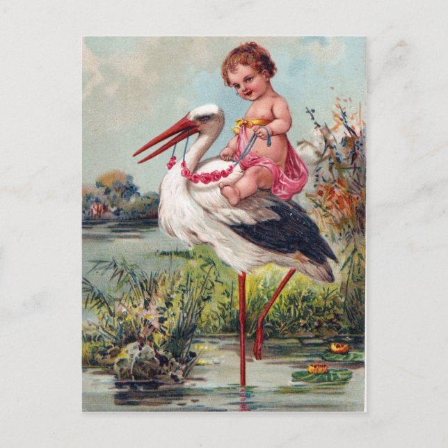 Carte Postale Stork and Baby from 1909 (Devant)