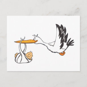 Carte Postale Stork with Baby - Cadeau pour parents à être