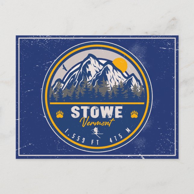 Carte Postale Stowe Mountain Vermont Retro Sunset Ski Souvenir (Devant)