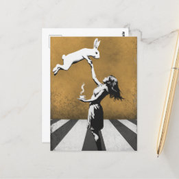 Carte Postale street art urbain graffiti Thé avec lapin