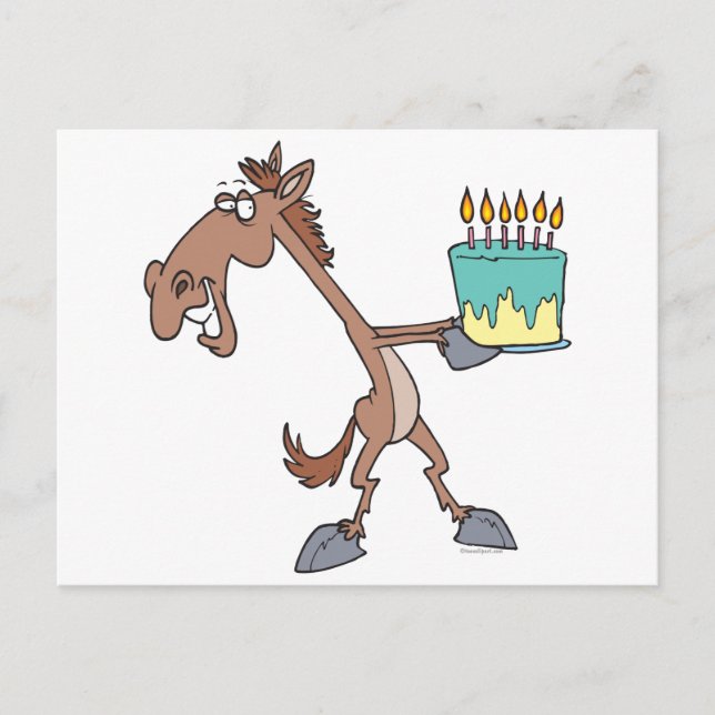 Carte Postale stupide cheval d'anniversaire avec dessin animé de (Devant)