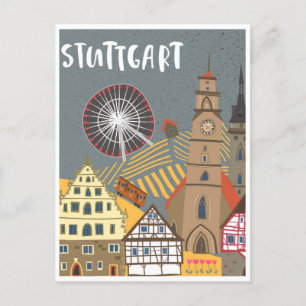 Carte Postale Stuttgart City Allemagne Rétro Skyline Vintage