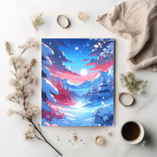 Carte Postale Style Anime Hiver Mountain Art Snowy Night Scène