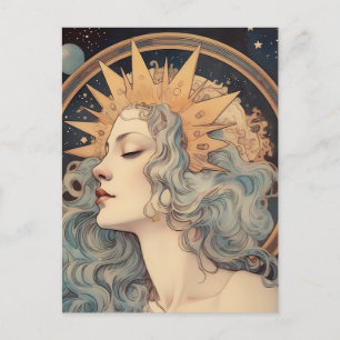 Carte Postale Style Art Nouveau Lune Stars Princess